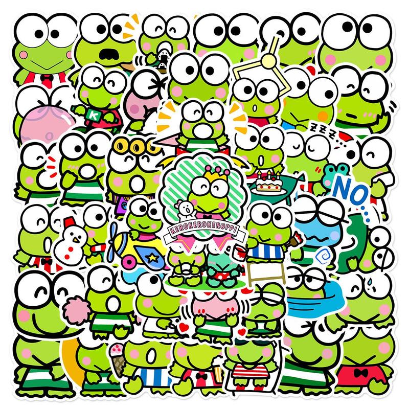 Cartoon Frog Series Graffiti Stickers, 50pcs Waterproof Decorative Decals, DIY Creative Paster for Scrapbook Notebook Bottle Phone Case Students Gifts, Home Decor