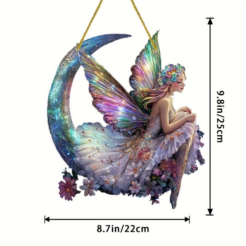 Moon & Butterfly Fairy Design Sun Catcher, 1 Count Double Sided Acrylic Hanging Ornament, Hanging Decor for Home Living Room Bedroom Outdoor Space