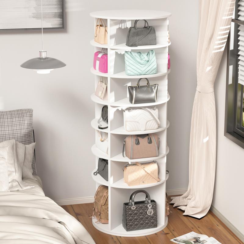 Rotating Shoe Rack Tower, 7-Tier Spinning Shoe Rack, Free Standing 360° Revolving Shoe Organizer,  High Bottom Design Shoe Tower Spinning Storage Lazy Susany, Fits 28 Pairs of Shoes (7-Tier White)