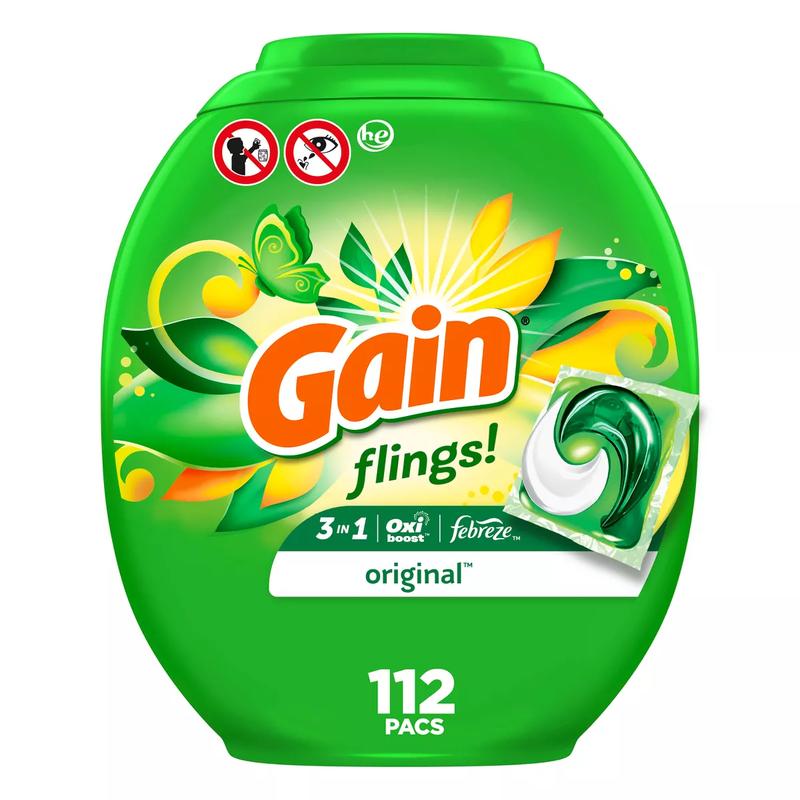 Gain Flings Original Scent HE Compatible Laundry Detergent Soap Pacs,Stain remover Detergent Laundry Detergent Clothes Aromatherap