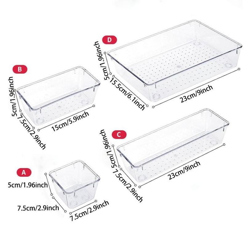 Clear Plastic Drawer Organizer, 1 Set Multi-size Desktop Drawer Divider Storage Box, Storage Organizer for Cosmetic, Jewelry, Kitchen, Bedroom, Bathroom, Office