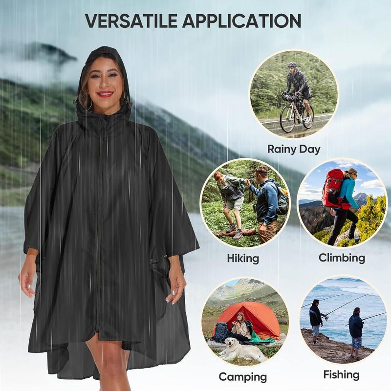 Hooded Rain Poncho for Adult with Pocket and Zipper, Waterproof Lightweight Raincoat for Men and Women