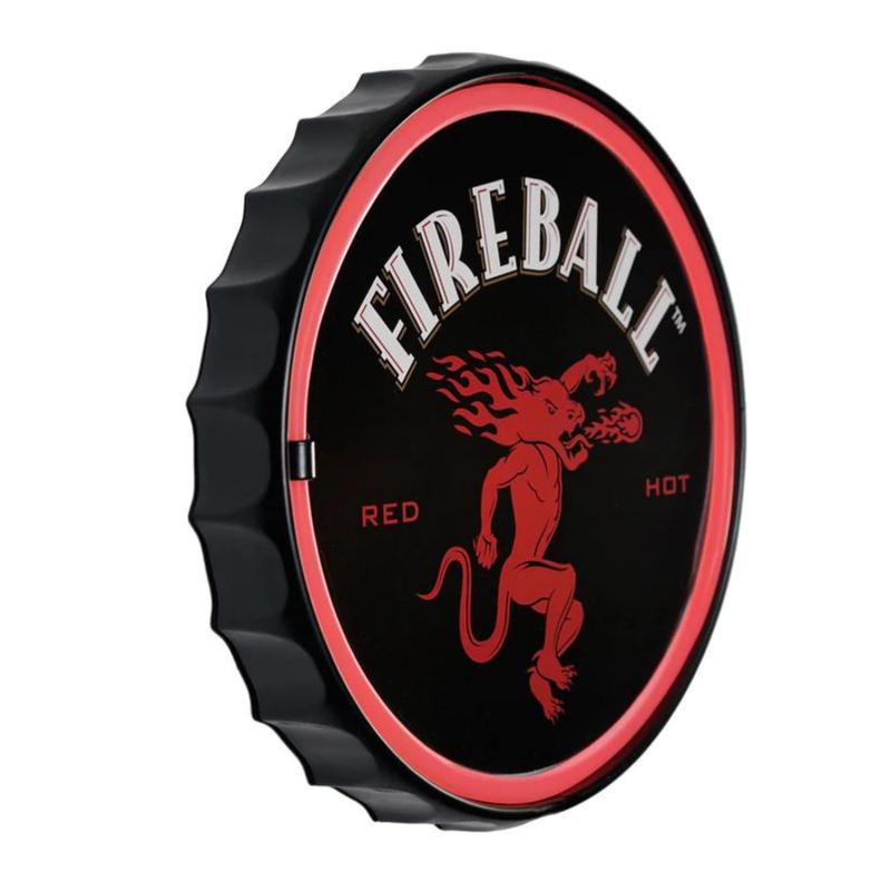 Fireball Whiskey Red Hot Rope Sign Bottle Cap Shaped Home Bar Man Cave Decor