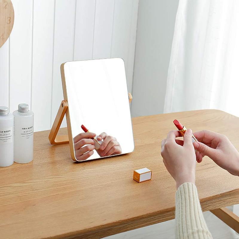 Desk Makeup Mirrors with Wood - Rectangle Wall-Mounted Mirrors Table Mirrors for Living Room Bedroom Birthday Gifts Decor