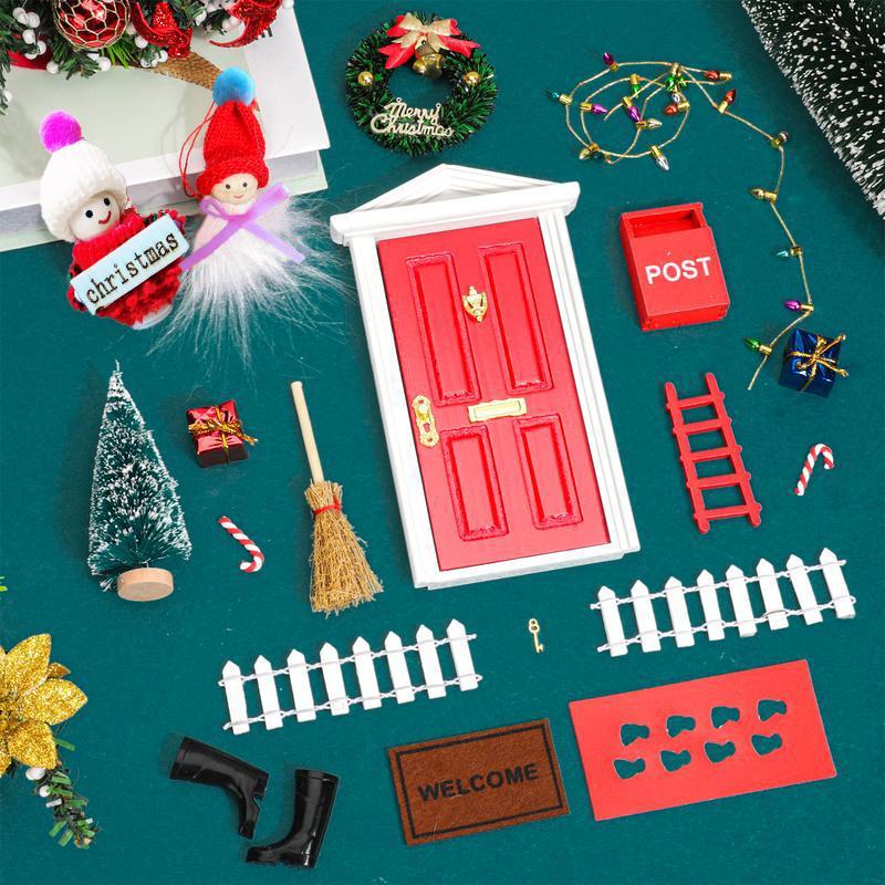 Christmas Elf Door Decorations, 20pcs set Fairy Door & Tree & Shoes & Other Accessories, Festive & Party Supplies for Home Decor