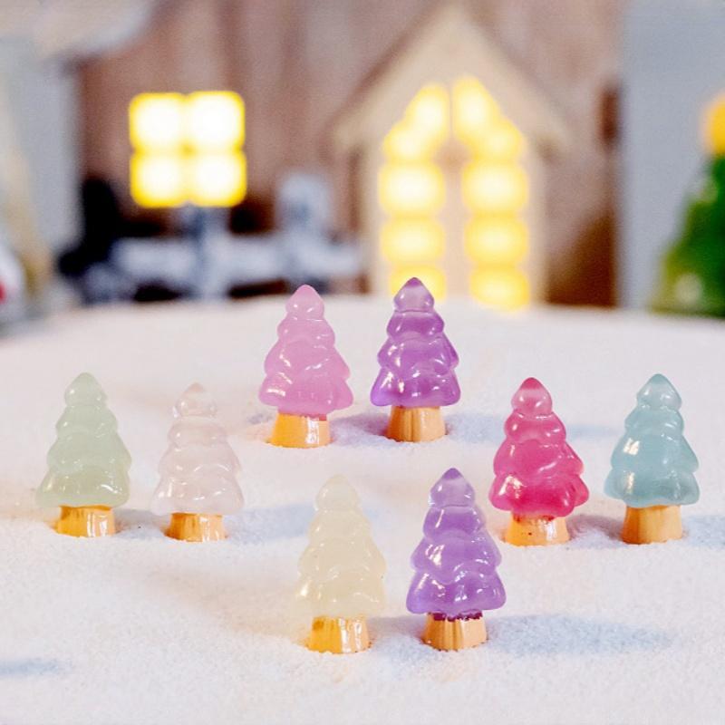 Random Color Luminous Mini Christmas Tree Resin Ornament, 30 50pcs Cute Glow in The Dark Miniature Tree Decoration, Fish Tank Decoration, Pet Supplies