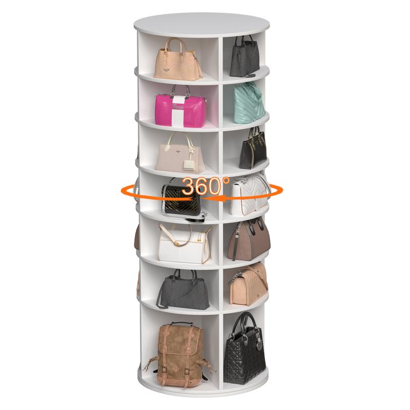 Rotating Shoe Rack Tower, 7-Tier Spinning Shoe Rack, Free Standing 360° Revolving Shoe Organizer,  High Bottom Design Shoe Tower Spinning Storage Lazy Susany, Fits 28 Pairs of Shoes (7-Tier White)