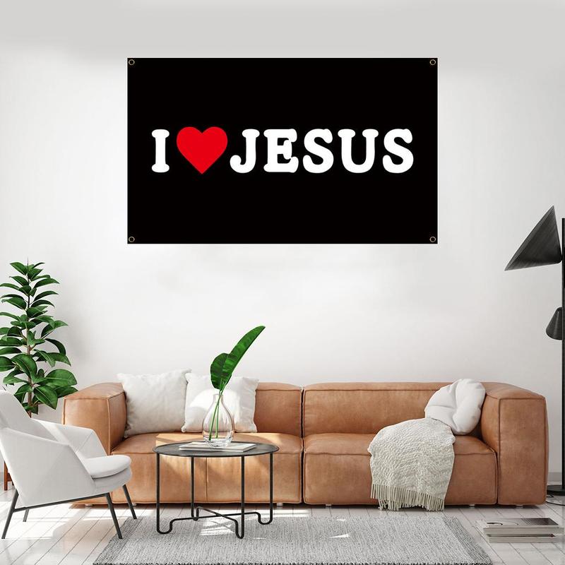 Letter Pattern I Love Jesus Hanging Decor, Polyester Wall Hanging, Wall Art for Home Living Room Bedroom Dormitory Decor