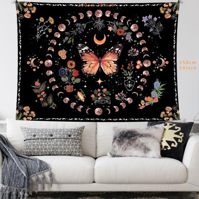 Butterfly & Floral & Moon Design Tapestry for Room Decor, 1 Count Creative Hanging Background, Bohemian Style Hanging Wall Art for Home Bedroom Living Room, Home Decor, Bedroom Decor