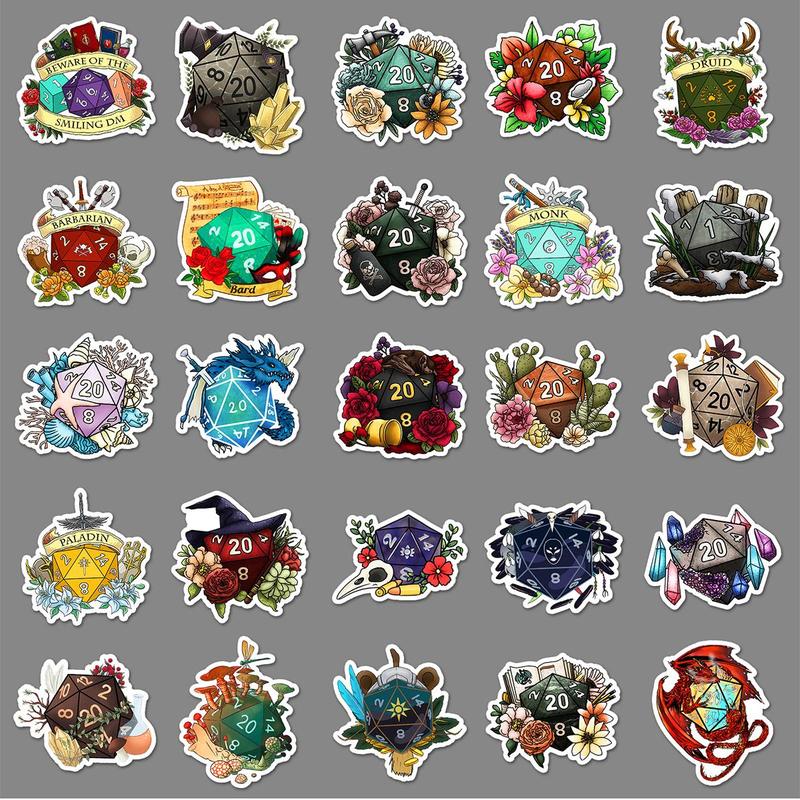 Cartoon Dice Pattern Sticker, 50pcs Colorful Waterproof Self Adhesive Decor Paper, Decor Sticker for Gift Greeting Card Water Bottle Laptop Phone