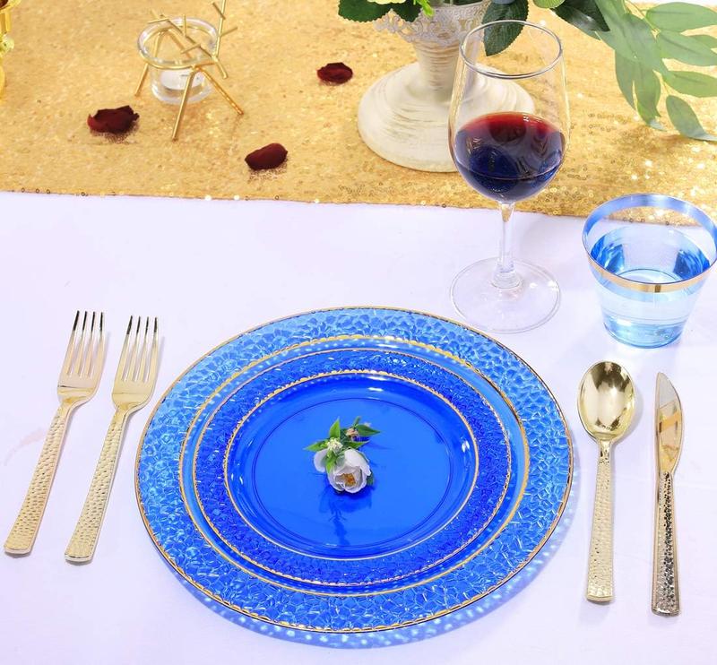 102 count Blue Plastic Plates - Disposable Blue Party Plates Include 51 count 10.25inch Dinner Plates & 51 count 7.5inch Dessert Plates for Wedding & Party