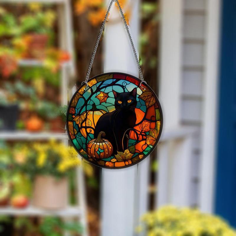 Black Cat Pattern Hanging Decor, 1 Count Exquisite Round Acrylic Hanging Ornament, Wall Decor for Home, Cafe, Party