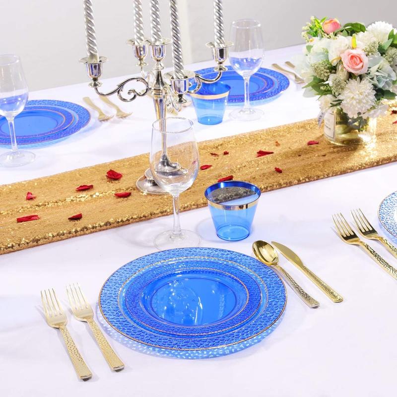 102 count Blue Plastic Plates - Disposable Blue Party Plates Include 51 count 10.25inch Dinner Plates & 51 count 7.5inch Dessert Plates for Wedding & Party