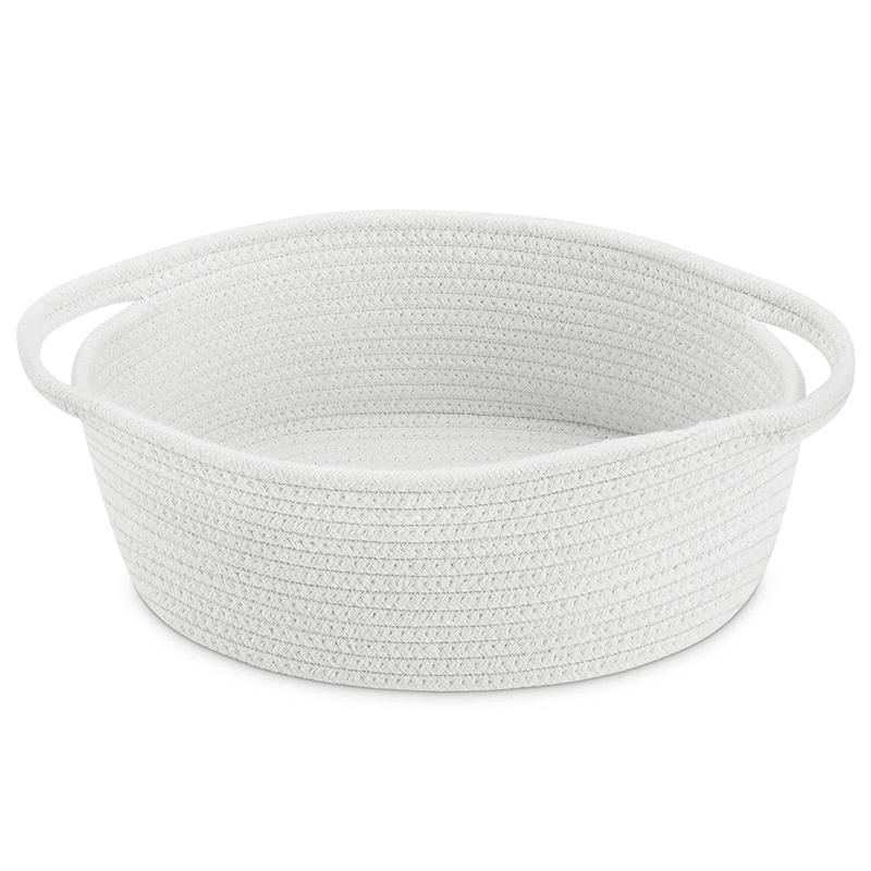 Cute Small Woven Basket with Handles,  Household Desktop Baskets for Storage, Multifunctional Small Space Organizer, Basket Bin for Cat and Dog Toys, Decorative Gift, White