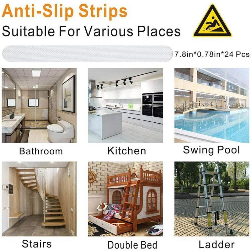 24PCs Bath Tub Shower Stickers Anti Slip Grip Strips Non-Slip Safety Floor Tread