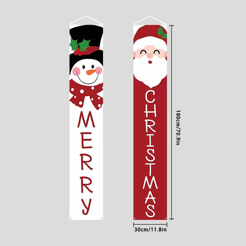 Merry Christmas Porch Hanging Banner, 1 Pair Cute Santa Claus & Snowman Door Banner, Exquisite Outdoor & Indoor Decoration for Front Porch, Patio, Garage