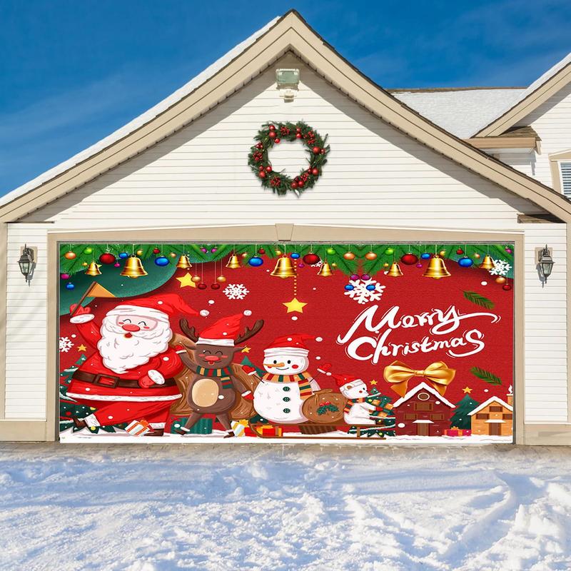 Christmas Themed Backdrop, 1 Count Merry Christmas Letter & Cartoon Pattern Backdrop, Festive & Party Supplies for Home & Garage Door Decor