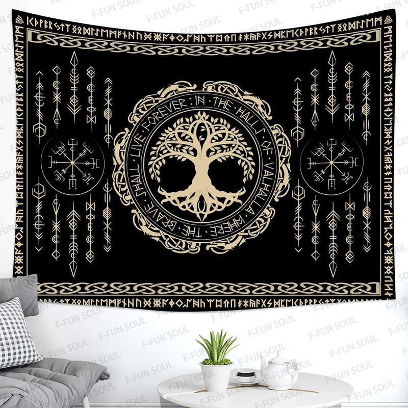 Nordic Vikings Tapestry 80x60inches Viking Yggdrasil Tree of Life Celtic Rune Scandinavian Aesthetic Mythology Tapestry Wall Hanging for Bedroom Living Room Decor