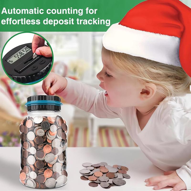 Digital Coin Bank, Automatic Counting Jar Box, Digital Counting Money Jar, Safe Money Bank Coin Saving Pot Container with LCD Display, Organiser Toy DecorChristmas gift