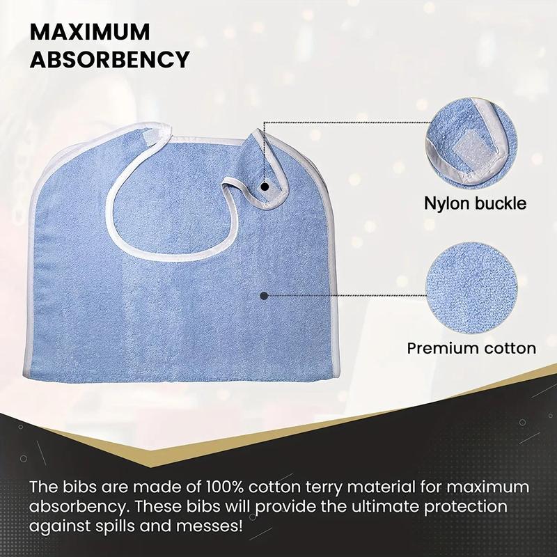 Washable Adult Bibs for Women and Men, Adjustable Eating Cloth for Elderly Seniors Citizens and Disabled, Terry Bib Clothing Protector