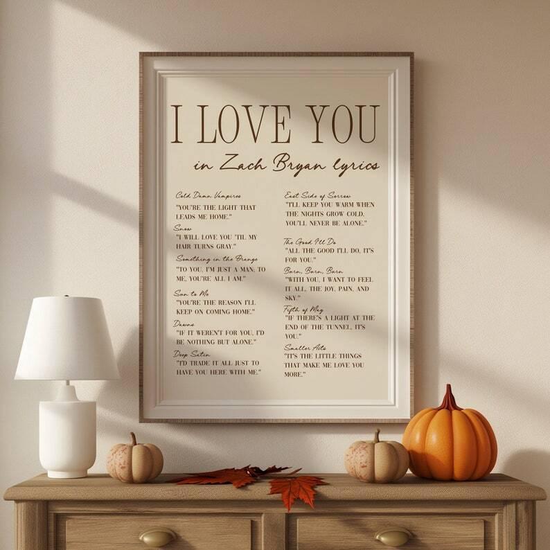 I Love You Lyrics - ZB Art Print, Romantic Coastal Cowgirl Wall Art, Preppy College Apartment Decor, Perfect for Music Lovers and Stylish Spaces