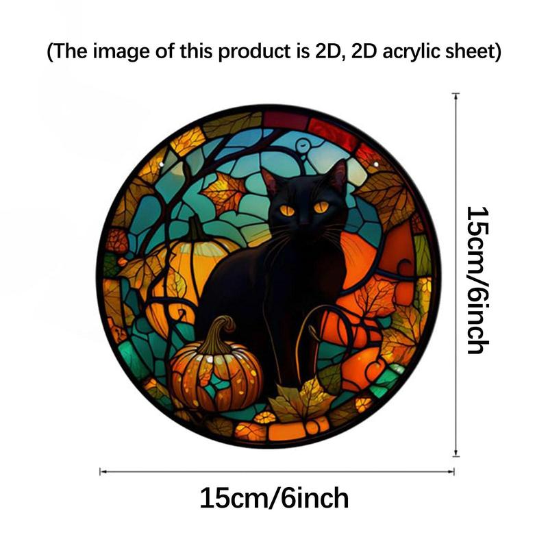 Black Cat Pattern Hanging Decor, 1 Count Exquisite Round Acrylic Hanging Ornament, Wall Decor for Home, Cafe, Party