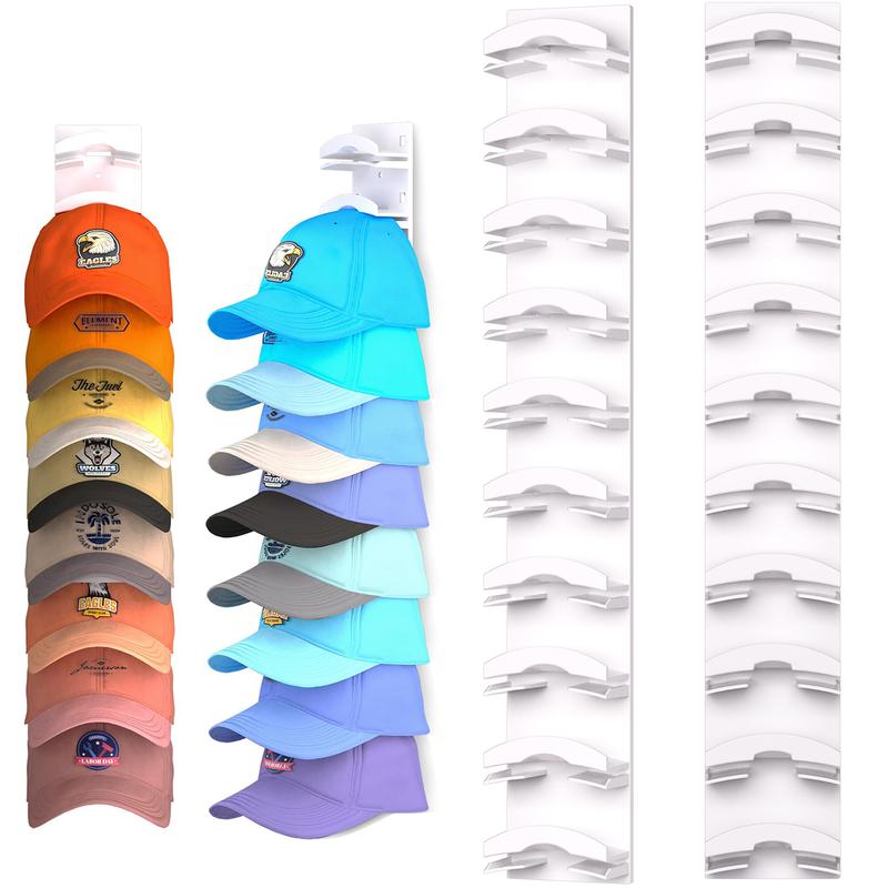 2 Pack Hat Organizer for Baseball Caps, Wall-Mounted Hat Rack with Strong Adhesive, Door Closet Hat Hanger, Multilayer Cap Organizer with Two Mounting Options (White).