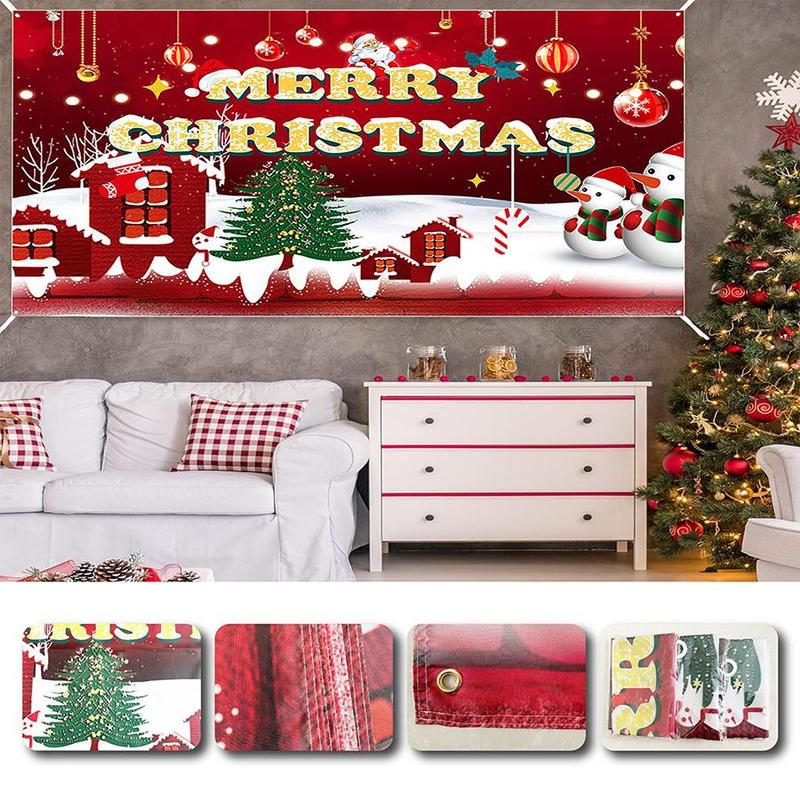 Christmas Themed Backdrop, 1 Count Merry Christmas Letter & Cartoon Pattern Backdrop, Festive & Party Supplies for Home & Garage Door Decor