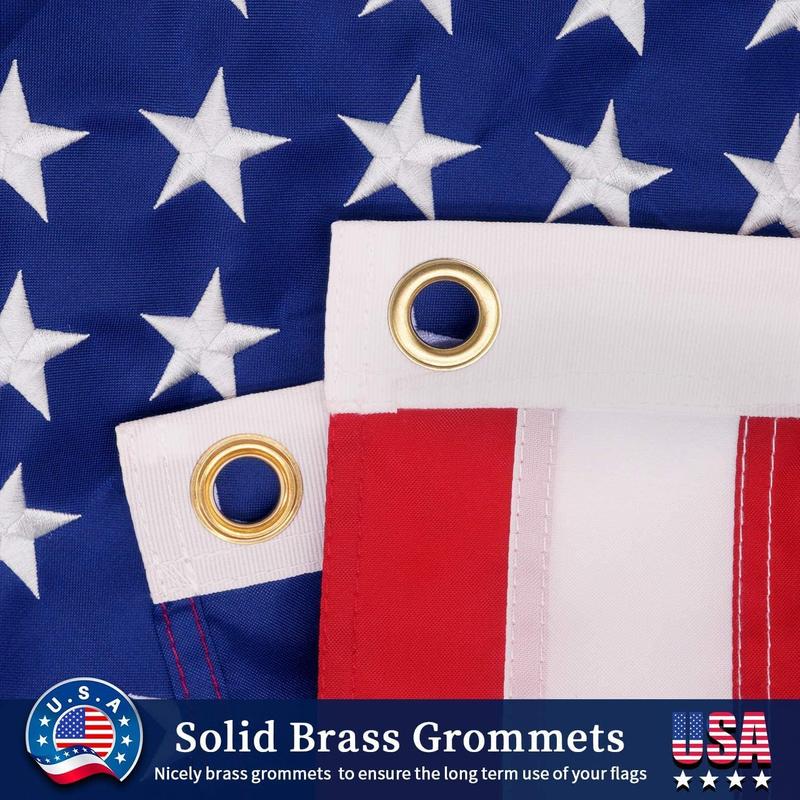 American Flag 3x5 FT 210D For Outside 100% Made In USA Most Durable, Heavy Duty Spun Polyester, Luxury Embroidered Star with Brightly Colored Brass Grommets Premium US Flag Banners Waterproof Gift