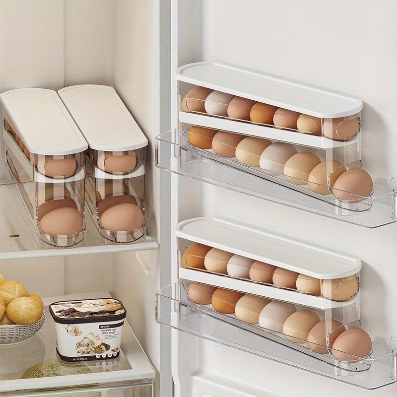 Clear Egg Storage Box, 1 Count Space Saving Rolling Egg Holder Fridge Storage Boxes, Durable Plastic Egg Organizer for Refrigerator, Kitchen Accessories