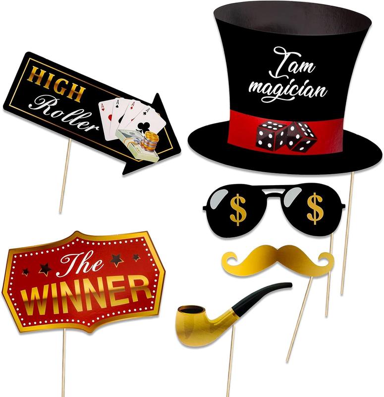 Las Vegas Casino Photo Booth Props Funny DIY  Theme Selfie Props Kit for Night Party Decoration Party Favors 25 count