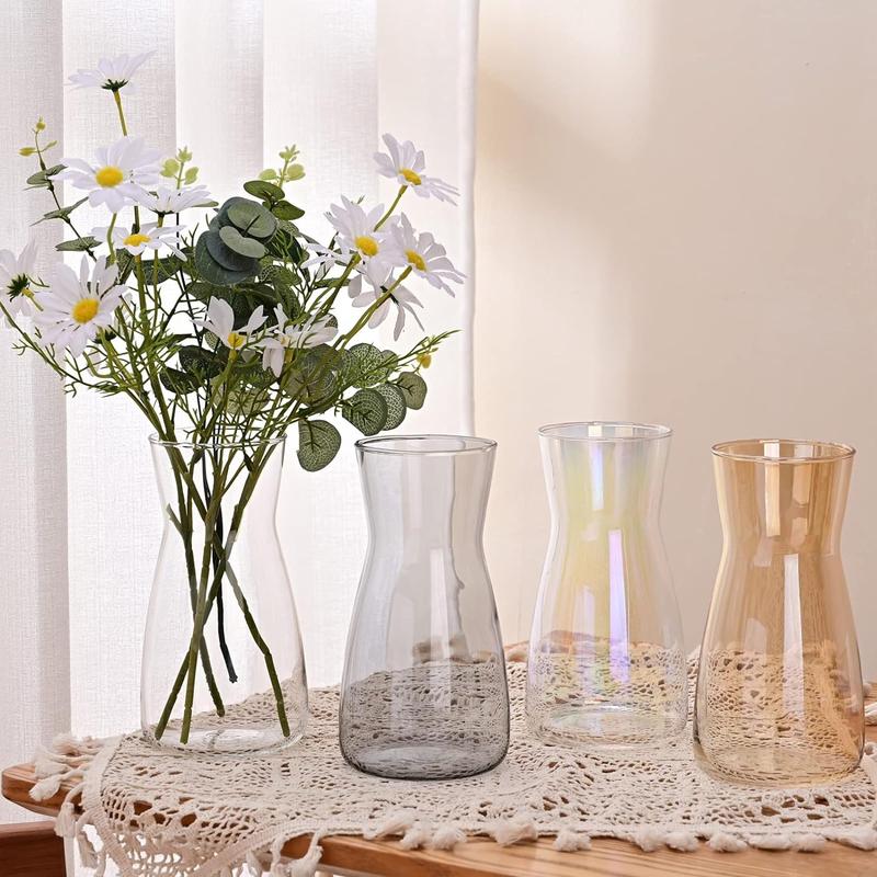 8 inch Clear Glass Flower Vases for Centerpiece Table Home Indoor Desk Decor,Ins Modern Boho Style Vase for Wedding Housewarming Gift Decoration Decorative Floral Ornaments Glossy