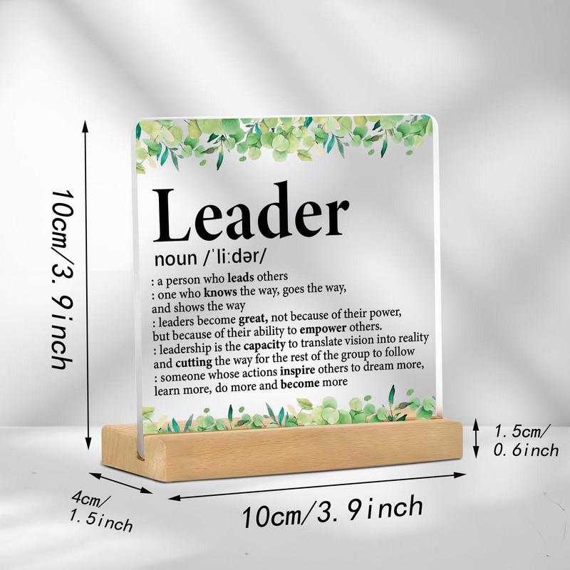 Letter & Leaf Pattern Acrylic Plaque, 1 Count Creative Gift for Leader, Office Desk Decorative Plaque, Home Decor Supplies