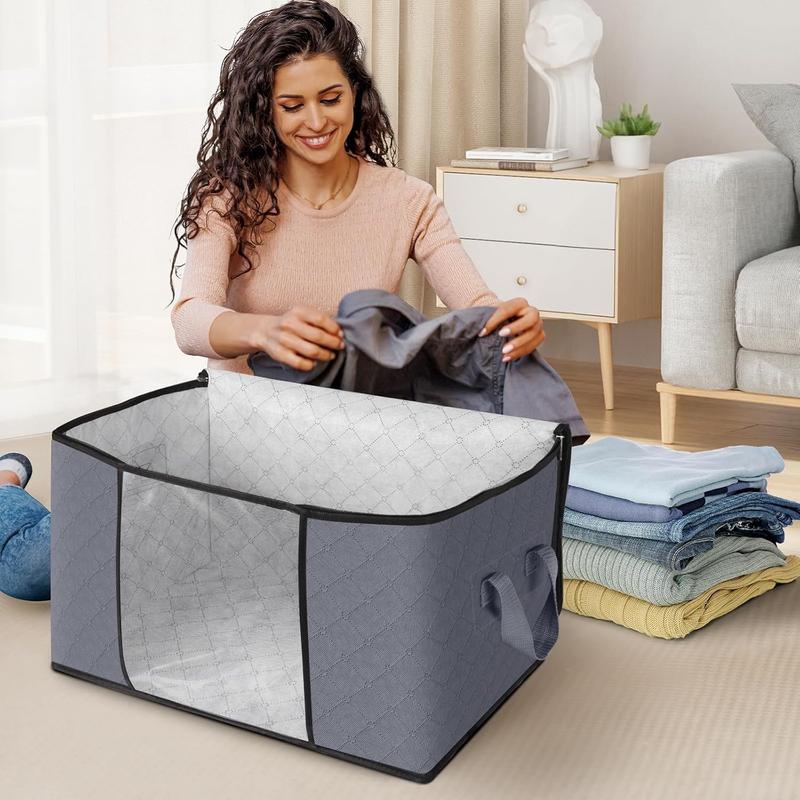 6 Pack Clothes Storage, Foldable Thick Fabric Blanket Storage Bags, Storage Containers for Organizing Bedroom, Closet, Clothing, Comforter, Organization and Storage with Handle,Grey