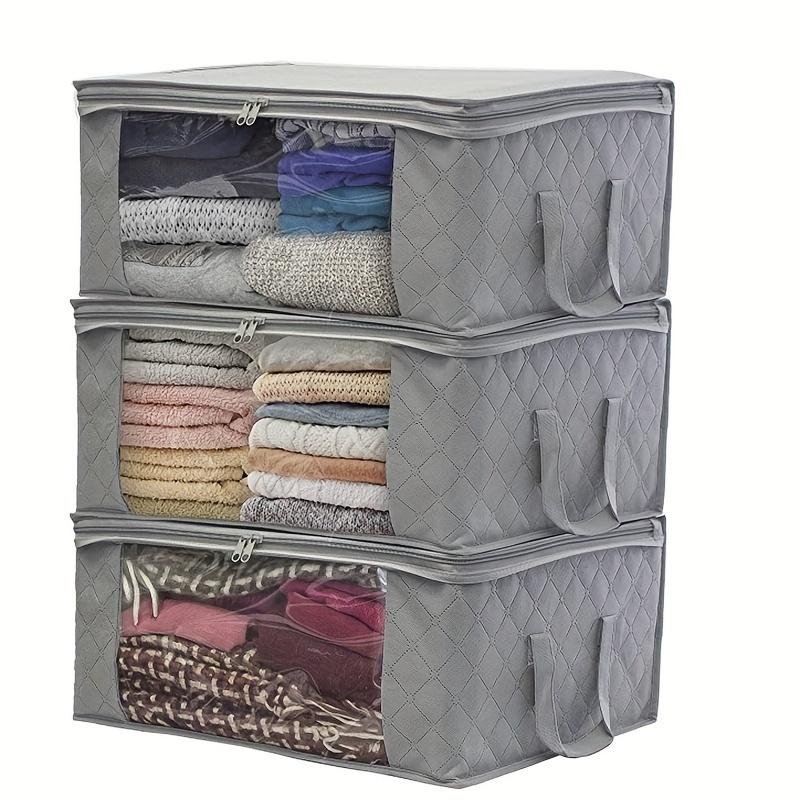 1 3pcs Foldable Storage Bags - Large Capacity Clothes Storage Containers with Lids and Handles for Organizing Bedroom Closet, Comforter Organization, and Storing Blankets, Clothing, and More