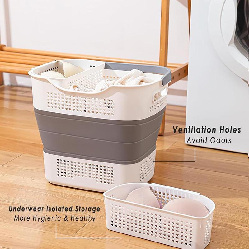 Collapsible Laundry Basket with Detachable Underwear Basket, Pop Up Multifunctional Space Saving Clothes Storage Container with Handles, Clothes Organizer for Washing Home Bathroom Dormitory Hotel