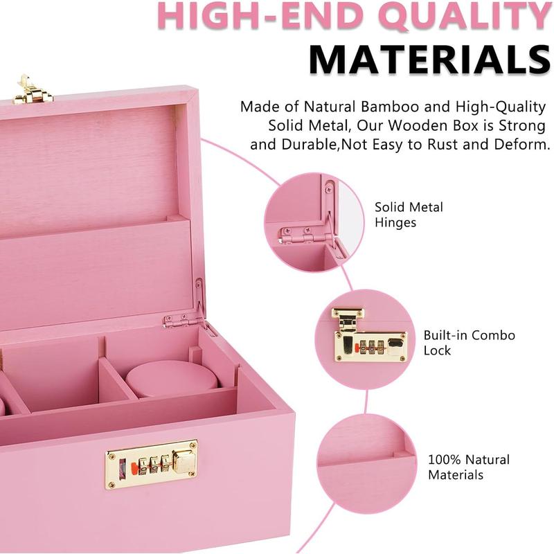 Large  Box with Combination Lock Decorative box for Home Locking Storage  Box (Pink)