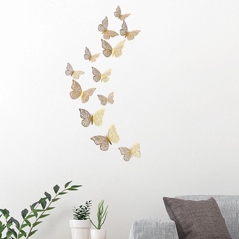 3D Butterfly Shaped Wall Sticker for Room Decor, Creative Hollow Out Wall Decorative Sticker, Beautiful Wall Art Paper Decal For Party Cake Home Decoration, Bedroom Decor, Fall Decor