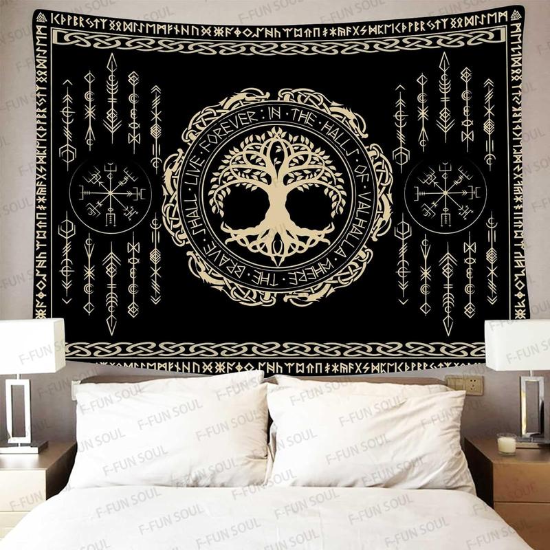 Nordic Vikings Tapestry 80x60inches Viking Yggdrasil Tree of Life Celtic Rune Scandinavian Aesthetic Mythology Tapestry Wall Hanging for Bedroom Living Room Decor