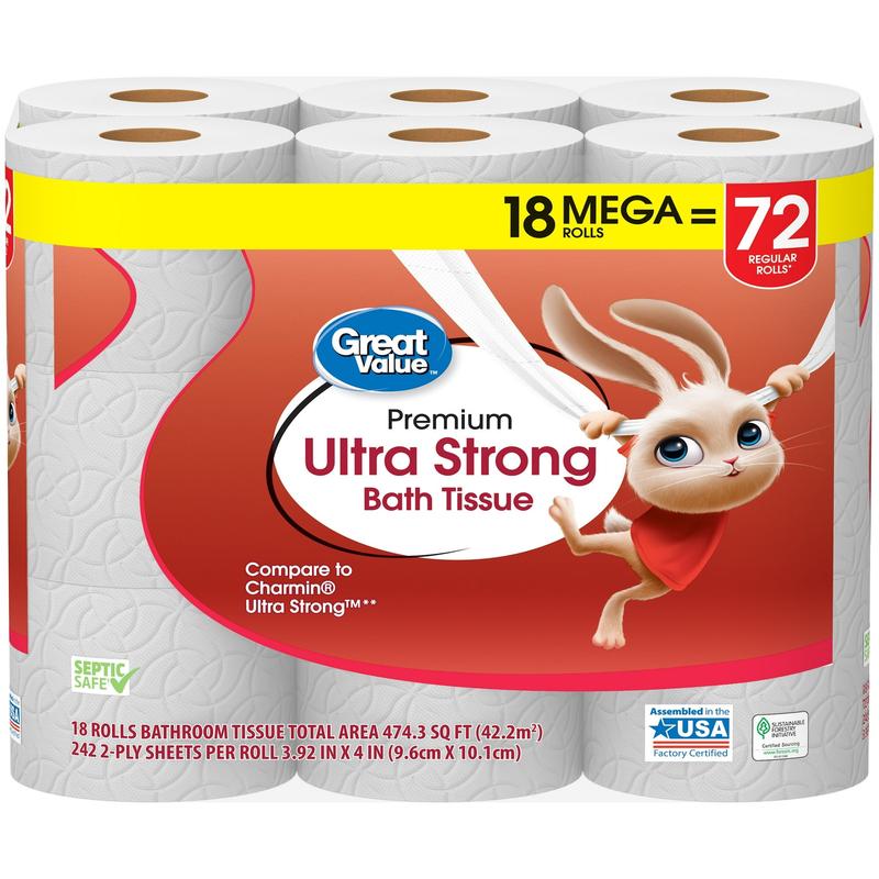 Great Value Ultra Strong 2-Ply Toilet Paper, 18 Mega Rolls