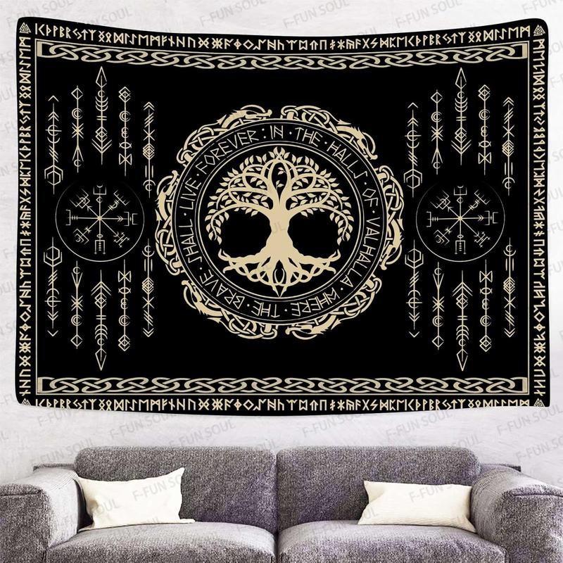 Nordic Vikings Tapestry 80x60inches Viking Yggdrasil Tree of Life Celtic Rune Scandinavian Aesthetic Mythology Tapestry Wall Hanging for Bedroom Living Room Decor