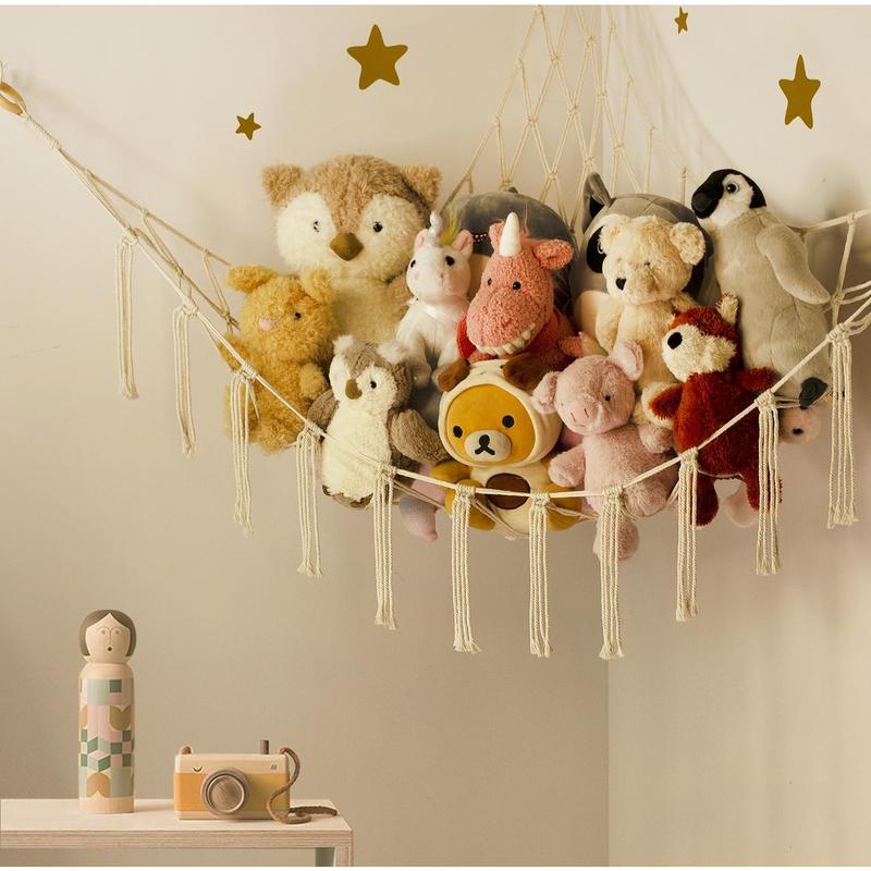 Stuffed Animal Storage Hammock or Net Corner - Large Toy Hammock Net for Stuffed Animals Room Decor - Cute Stuff Animal Organizer Holder for Plush Plushie - Kids Baby Nursery Wall Bedroom Home Decor mirolam