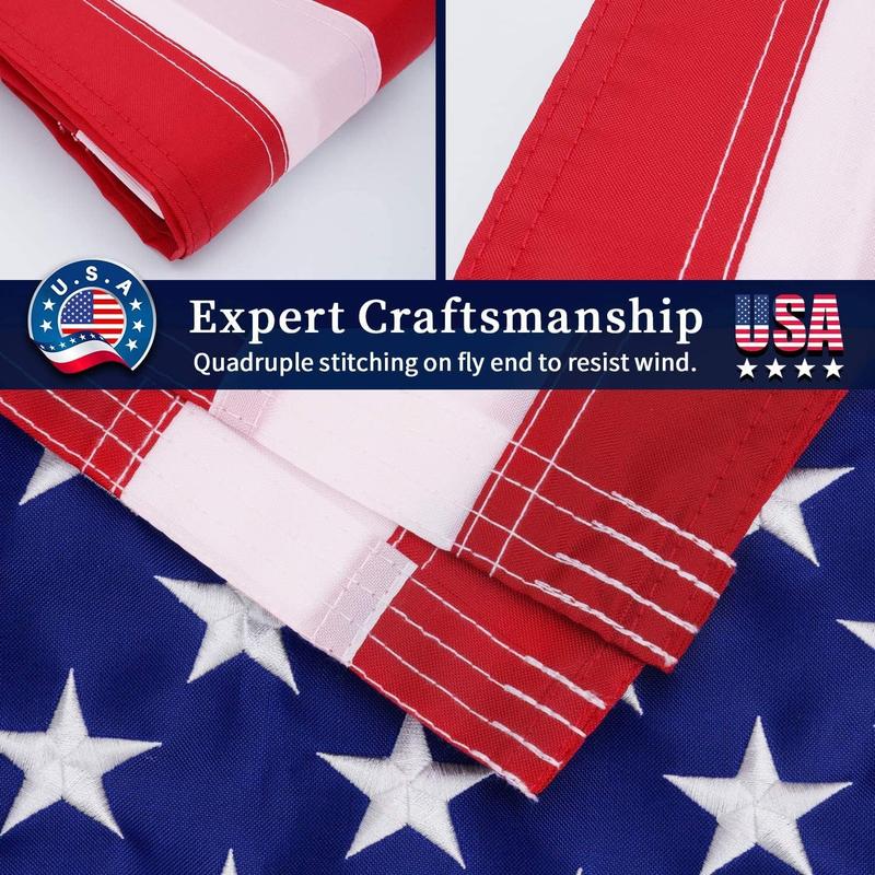 American Flag 3x5 FT 210D For Outside 100% Made In USA Most Durable, Heavy Duty Spun Polyester, Luxury Embroidered Star with Brightly Colored Brass Grommets Premium US Flag Banners Waterproof Gift