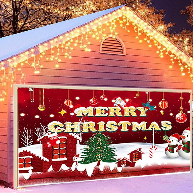 Christmas Themed Backdrop, 1 Count Merry Christmas Letter & Cartoon Pattern Backdrop, Festive & Party Supplies for Home & Garage Door Decor