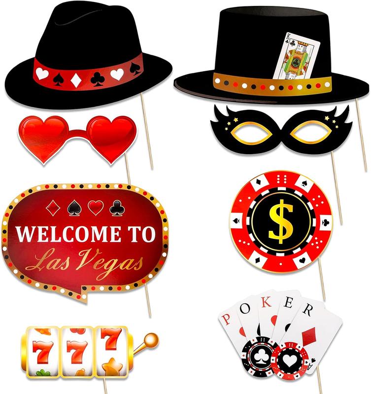 Las Vegas Casino Photo Booth Props Funny DIY  Theme Selfie Props Kit for Night Party Decoration Party Favors 25 count