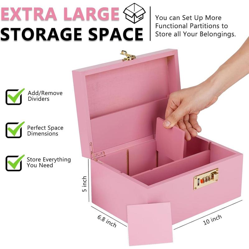 Large  Box with Combination Lock Decorative box for Home Locking Storage  Box (Pink)