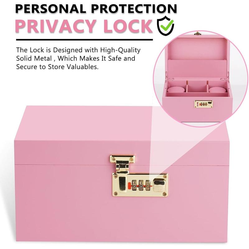 Large  Box with Combination Lock Decorative box for Home Locking Storage  Box (Pink)