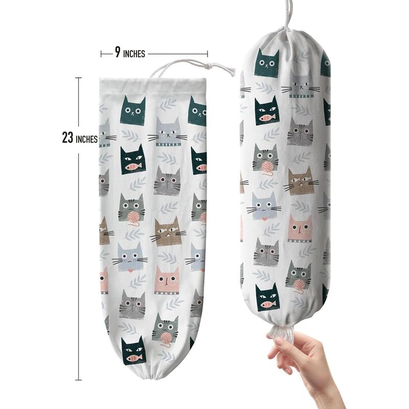 Plastic Bag Holder,Cute Kitty Grocery Bags Holder Organizer Storage Keeper Dispenser, Kitchen Decor Gifts for Women  Mom-