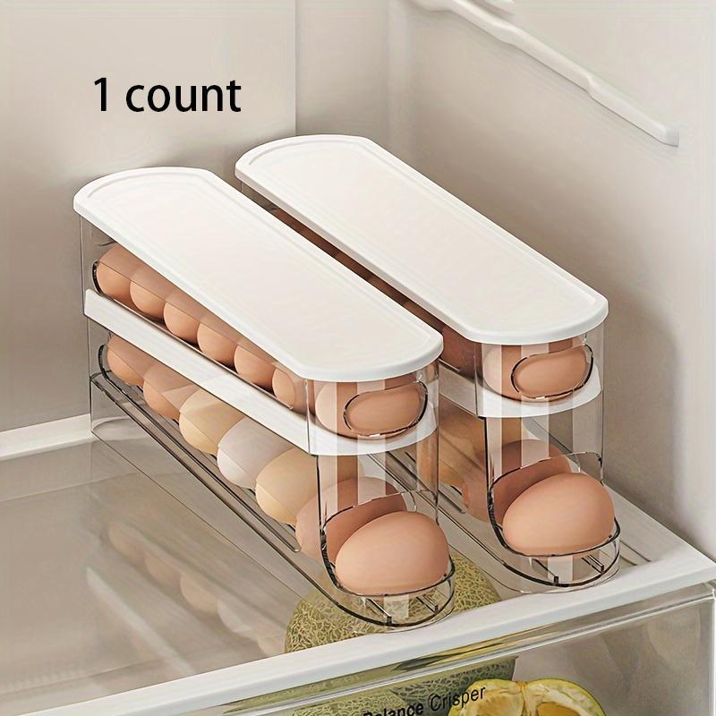 Clear Egg Storage Box, 1 Count Space Saving Rolling Egg Holder Fridge Storage Boxes, Durable Plastic Egg Organizer for Refrigerator, Kitchen Accessories