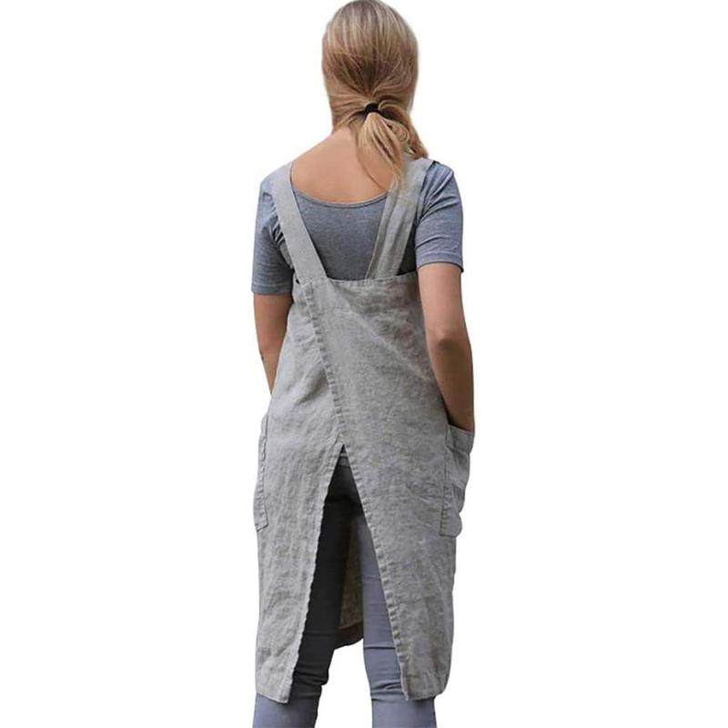 Cotton Linen Apron for women Cross Back Apron Pinafore Dress for Baking Cooking Gardening Work